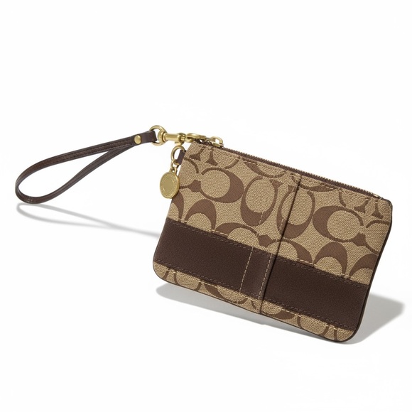 Coach ❃ Signature Monogram Jacquard Wristlet Clutch Bag ❃ Leather Trim ❃ Khaki ❃ - Picture 15 of 16